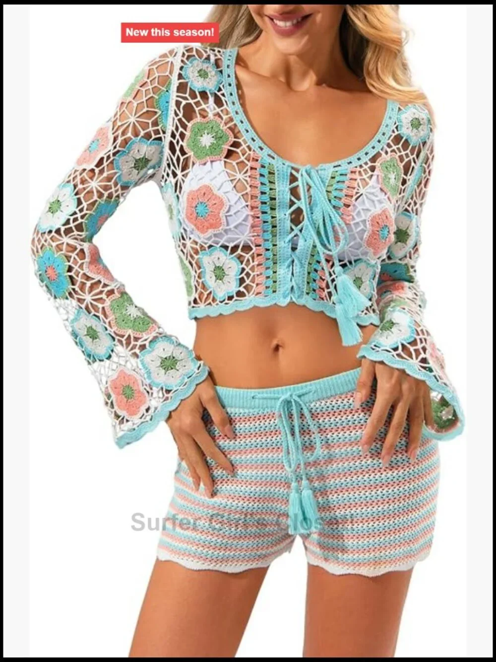 Crochet Two Piece Swim Cover Up Set Resort Wear